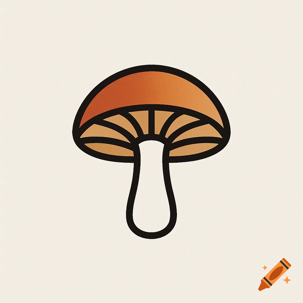 A simple, stylized mushroom logo with a brown cap and white stem on a light background.