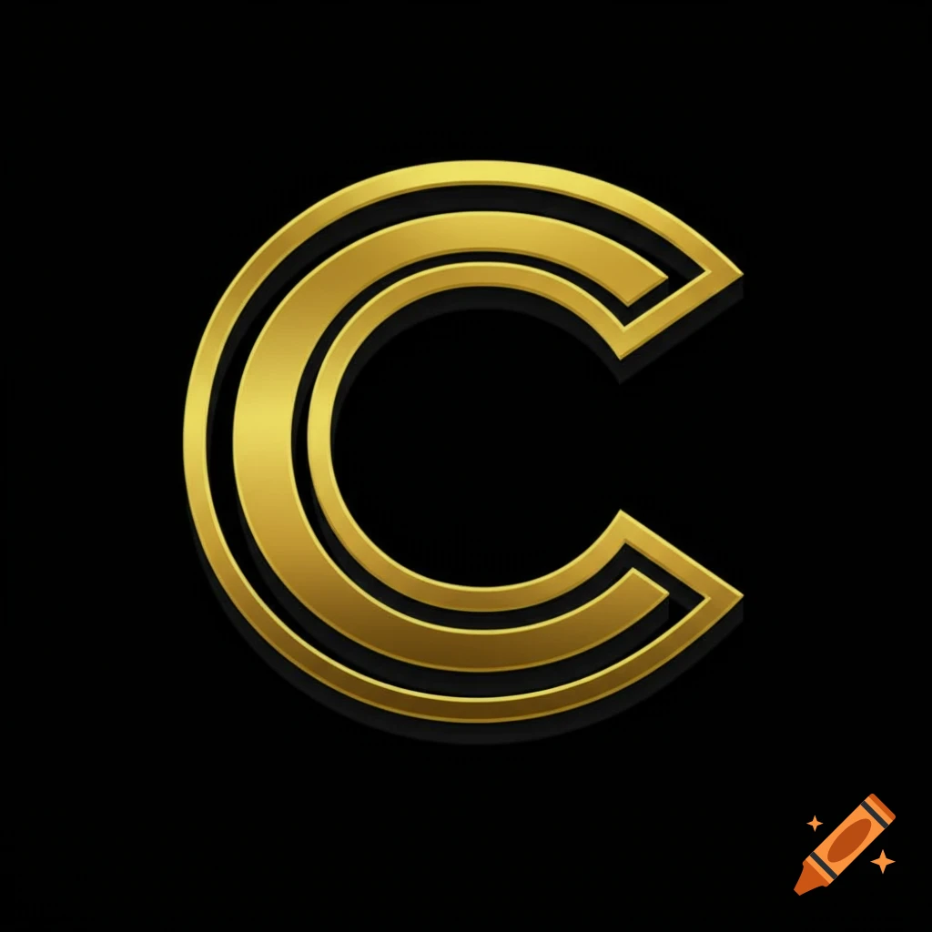 A gold letter C logo designed as a superhero emblem on a black background.