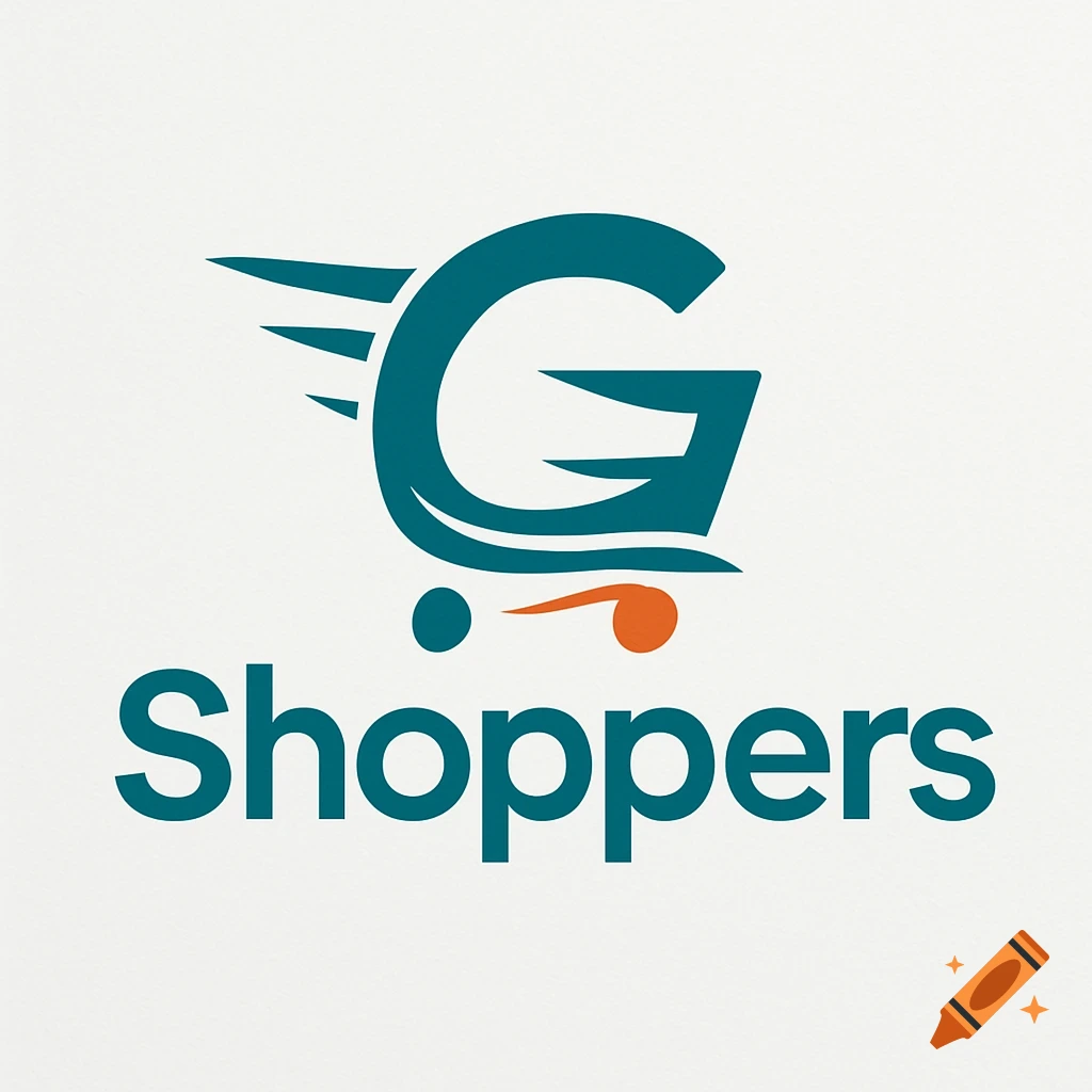 A clean, modern logo featuring a teal stylized shopping cart forming the letter 'G' with the word 'Shoppers' in teal text below it.