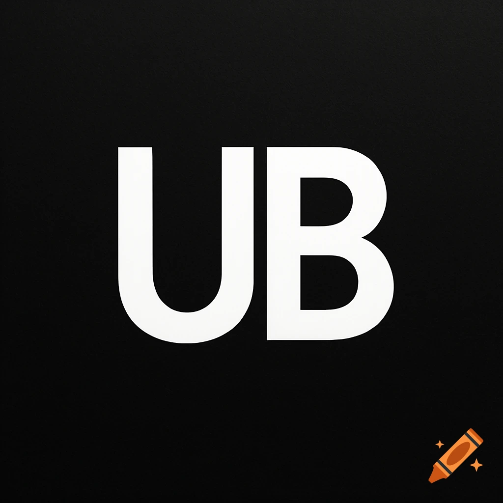 White capital letters UB on a solid black background.