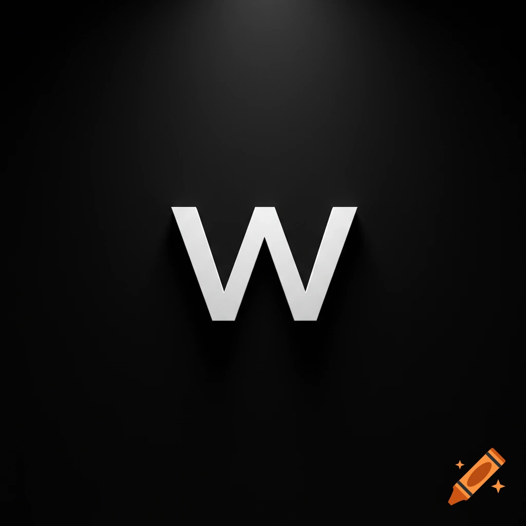 A bold white capital letter 'W' with subtle shadowing on a plain black background.