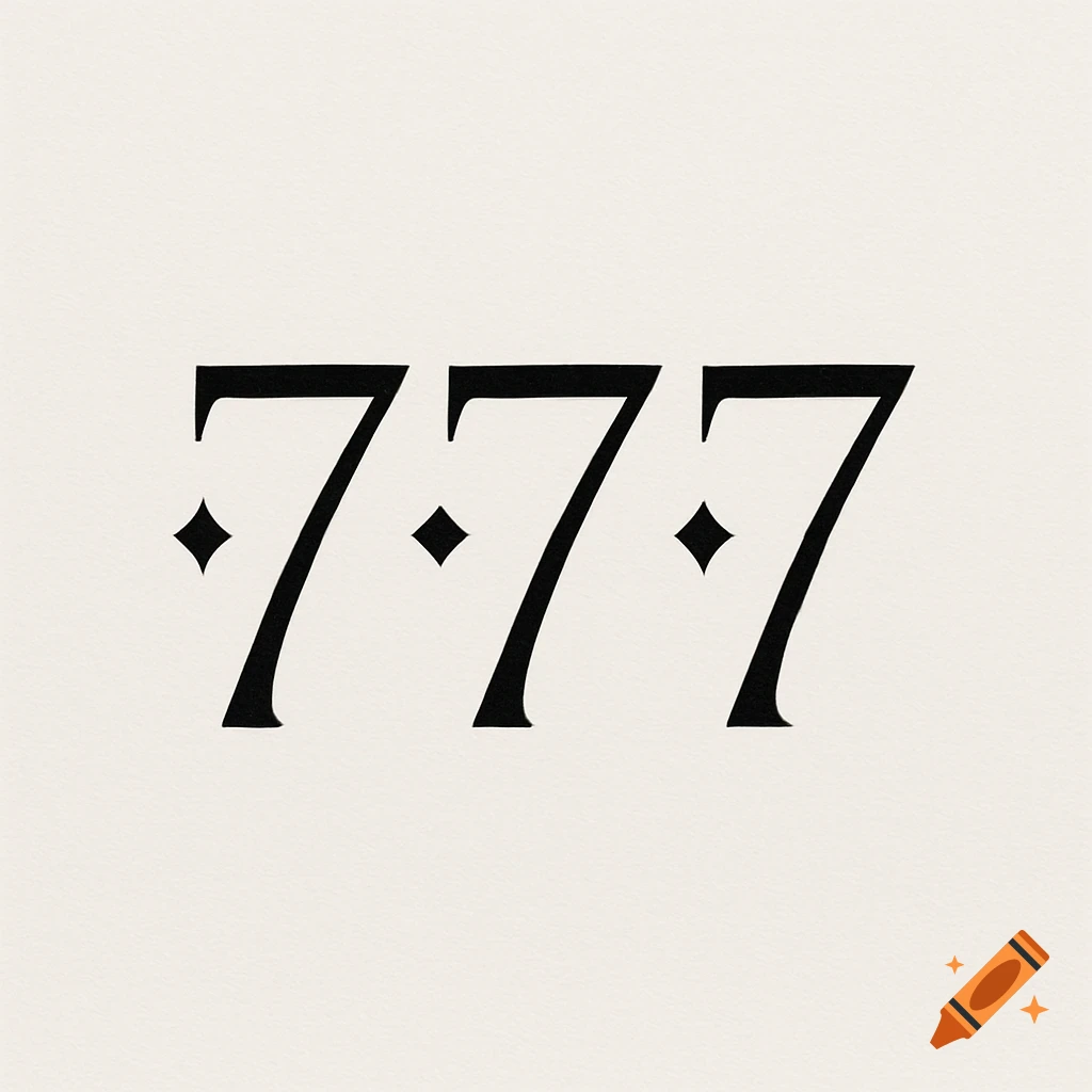 Minimalist black '777' numbers with diamond separators on a light background.