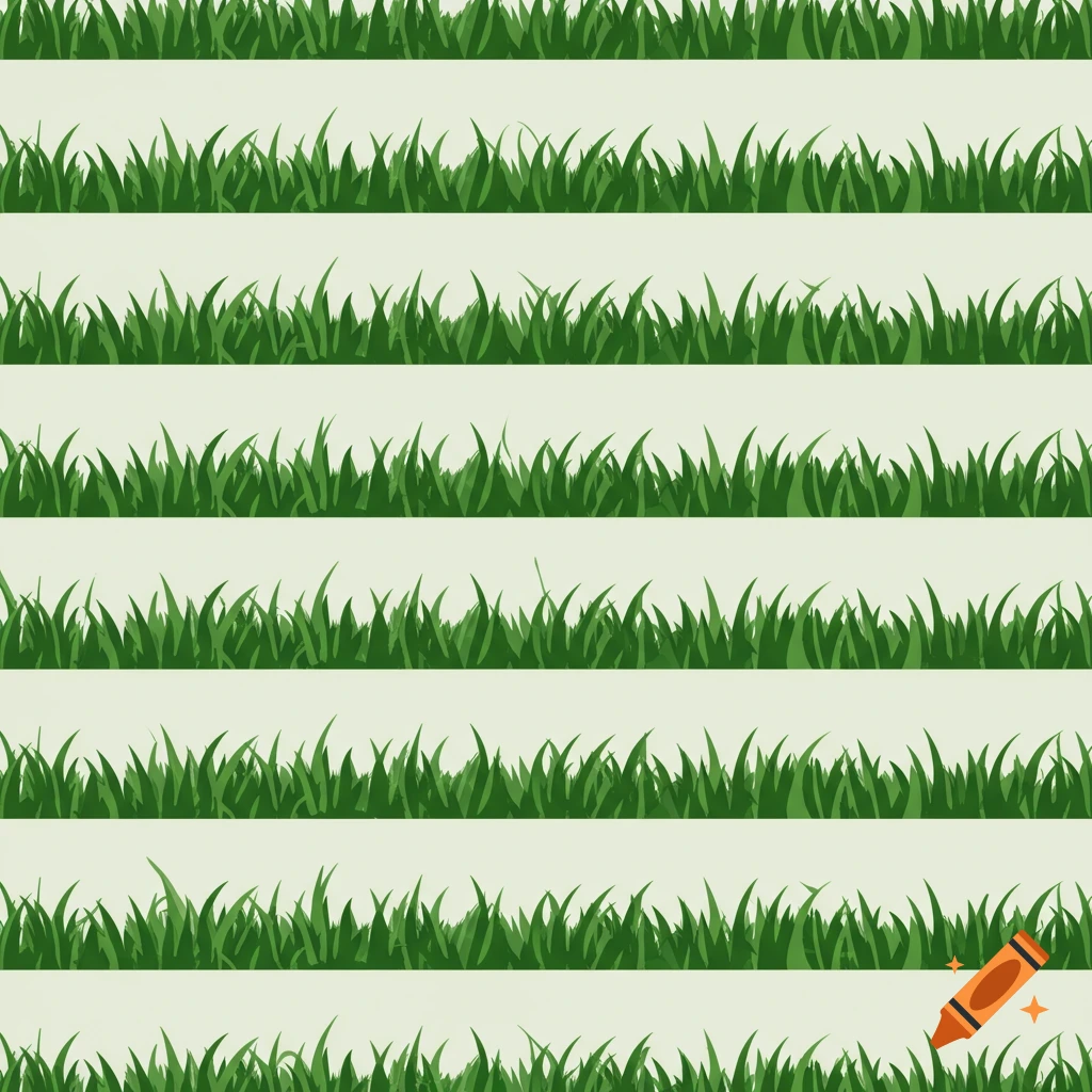 Multiple horizontal strips of green grass with varying blade heights against a light background, in a stylized illustration.