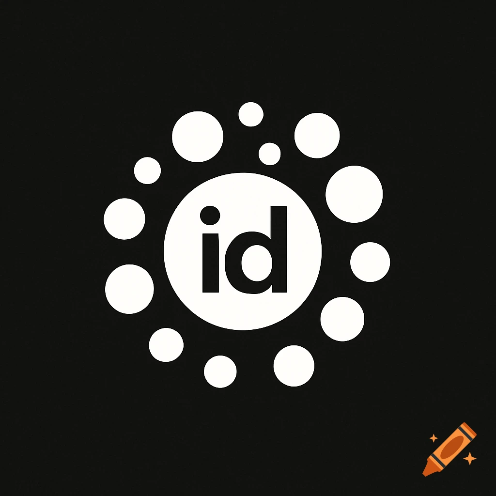 A simple white on black logo featuring the lowercase letters 'id' inside a large central white bubble, surrounded by smaller white bubbles arranged in a circular pattern.