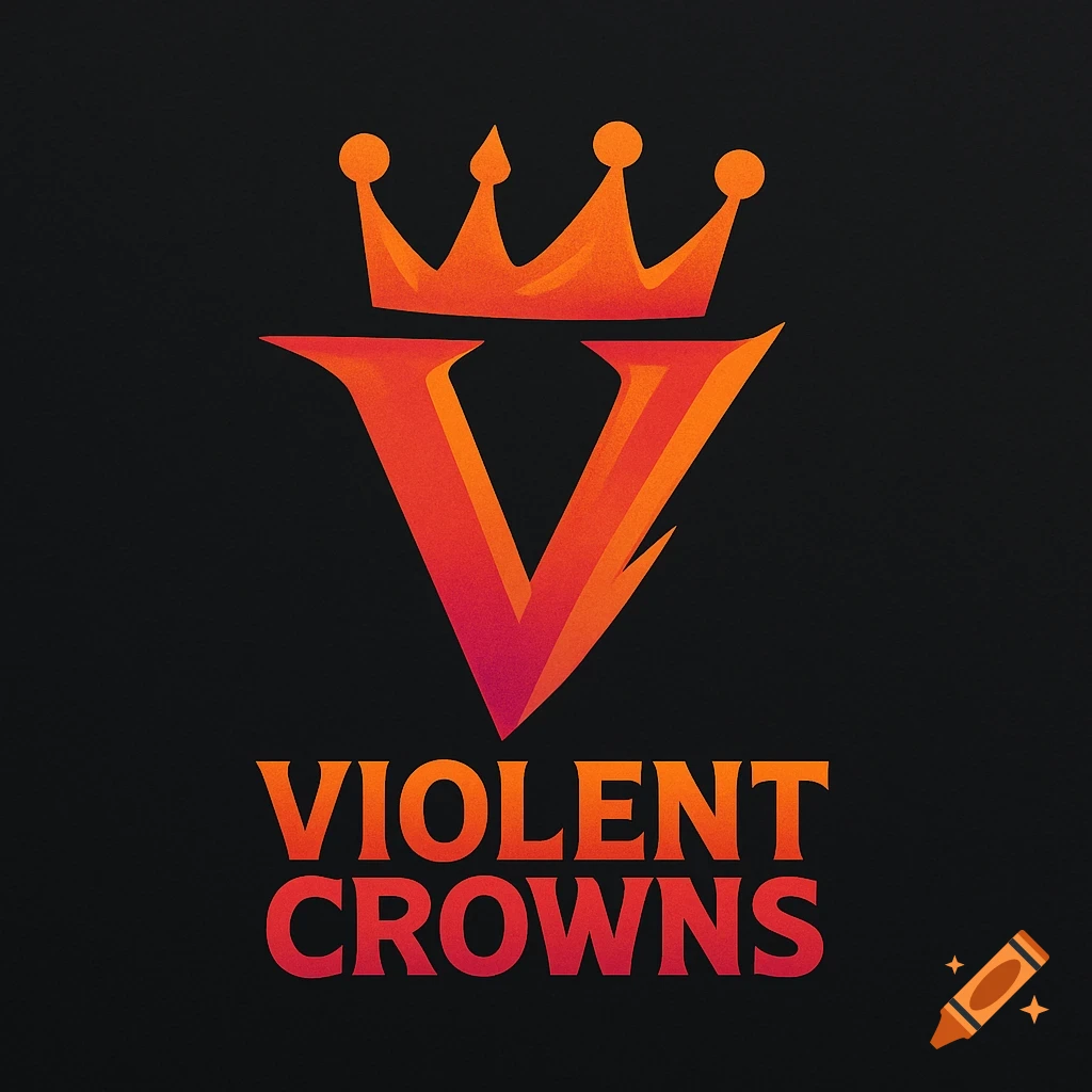 A logo featuring an orange and red stylized V with a crown above it, and the text 'VIOLENT CROWNS' below, all on a black background.