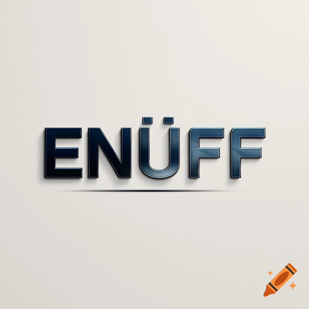 A stylized business logo displaying the word ENÜFF in dark blue metallic text with a shadow on a light background.