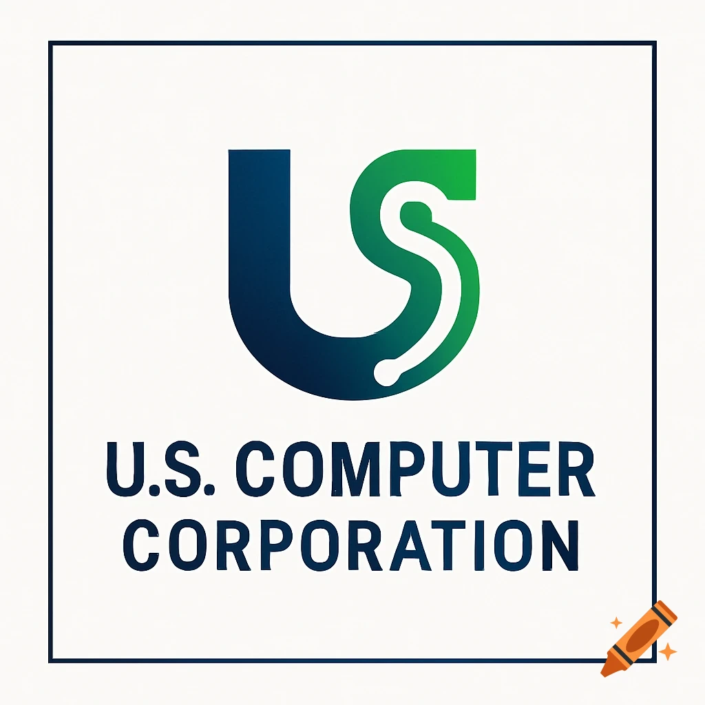 A clean, modern logo for U.S. Computer Corporation with a stylized green and blue 'US' symbol.