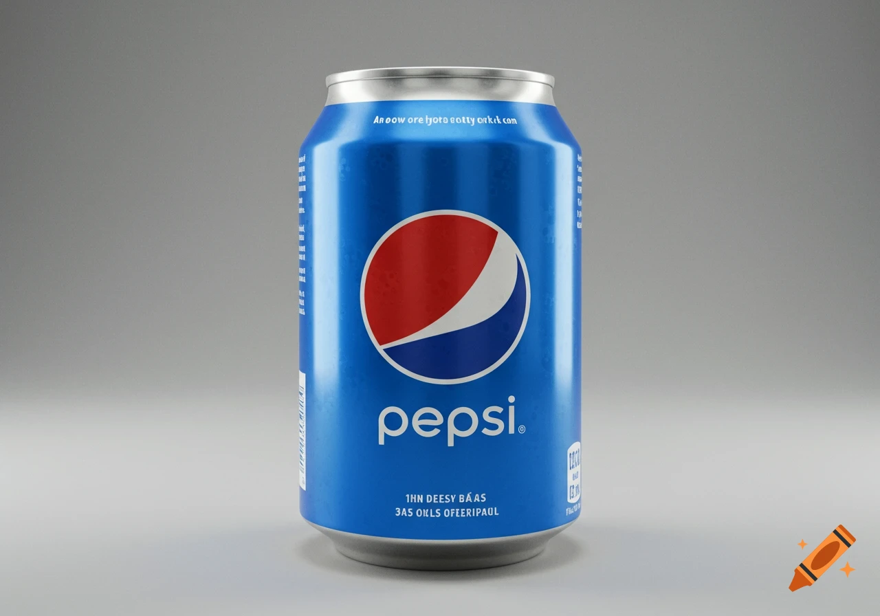 A photorealistic image of a blue Pepsi soda can with a red, white, and blue logo, centered against a plain gray background.