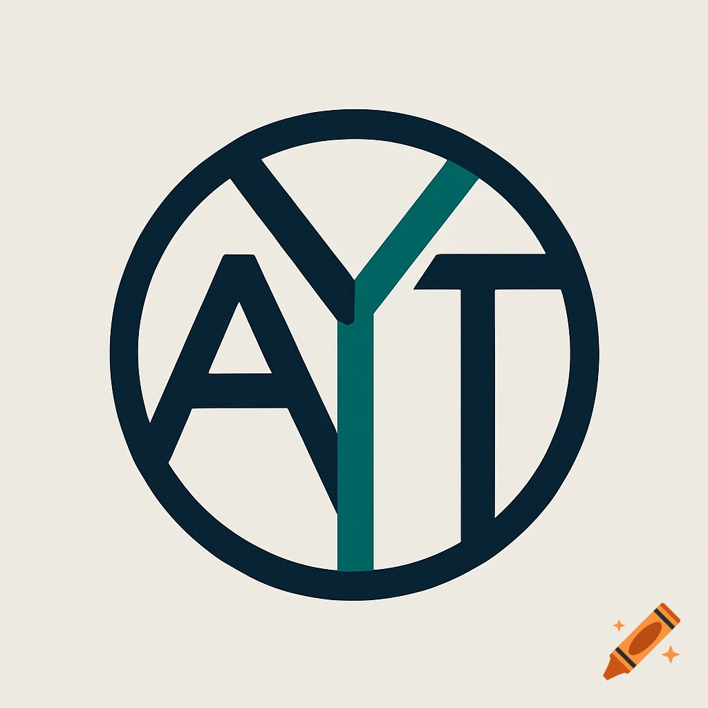 A stylized logo featuring the letters A, Y, and T in dark blue and teal within a circle on a cream background.