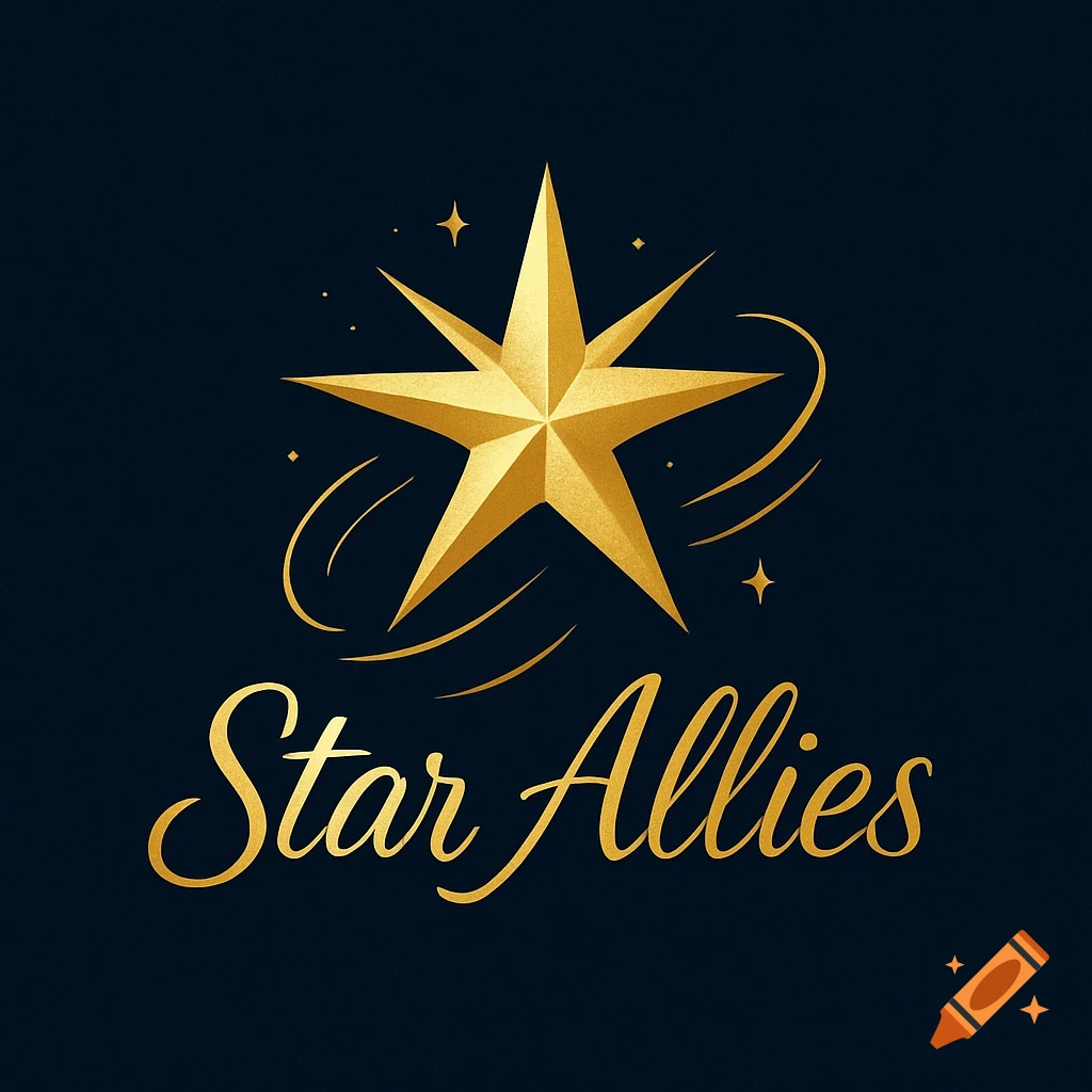 A gold star logo with the text 'Star Allies' in a script font on a dark blue background.