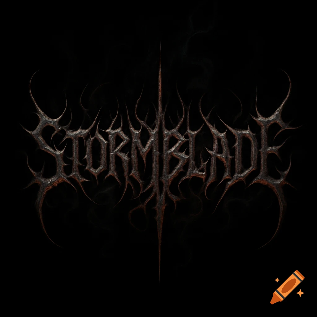 The word STORMBLADE rendered in a dark, spiky, metallic extreme metal font on a black background.