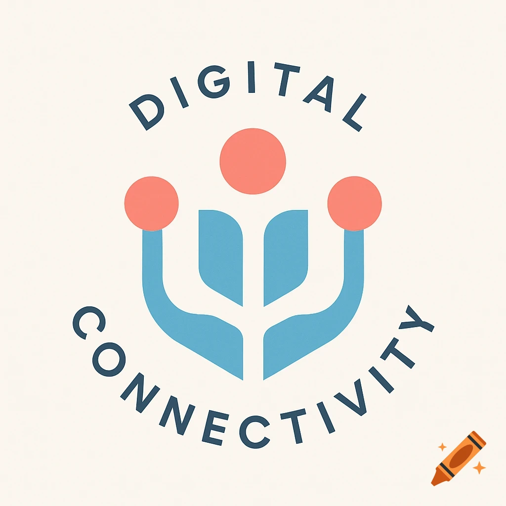 A logo with blue stylized abstract figures and three orange circles, with the words 'DIGITAL' and 'CONNECTIVITY' in arcs above and below.