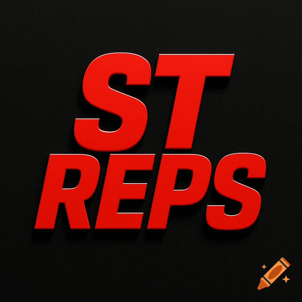 Red 3D text 'ST REPS' on a black background.
