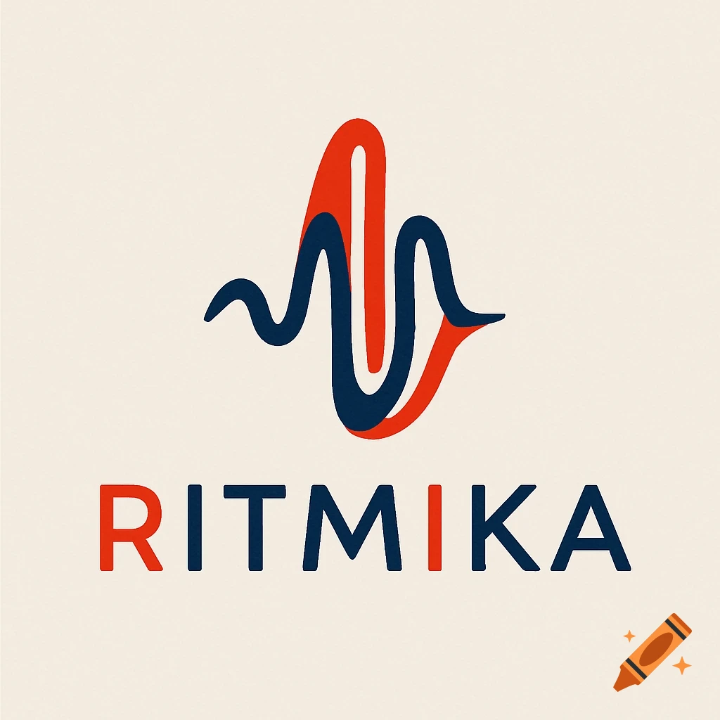 Abstract logo with red and blue waveform design above the word RITMIKA on a light background.