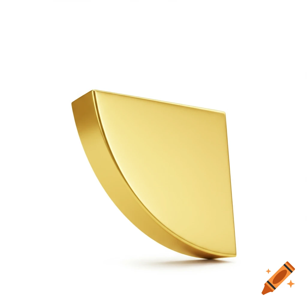 A shiny golden geometric wedge shape on a white background.