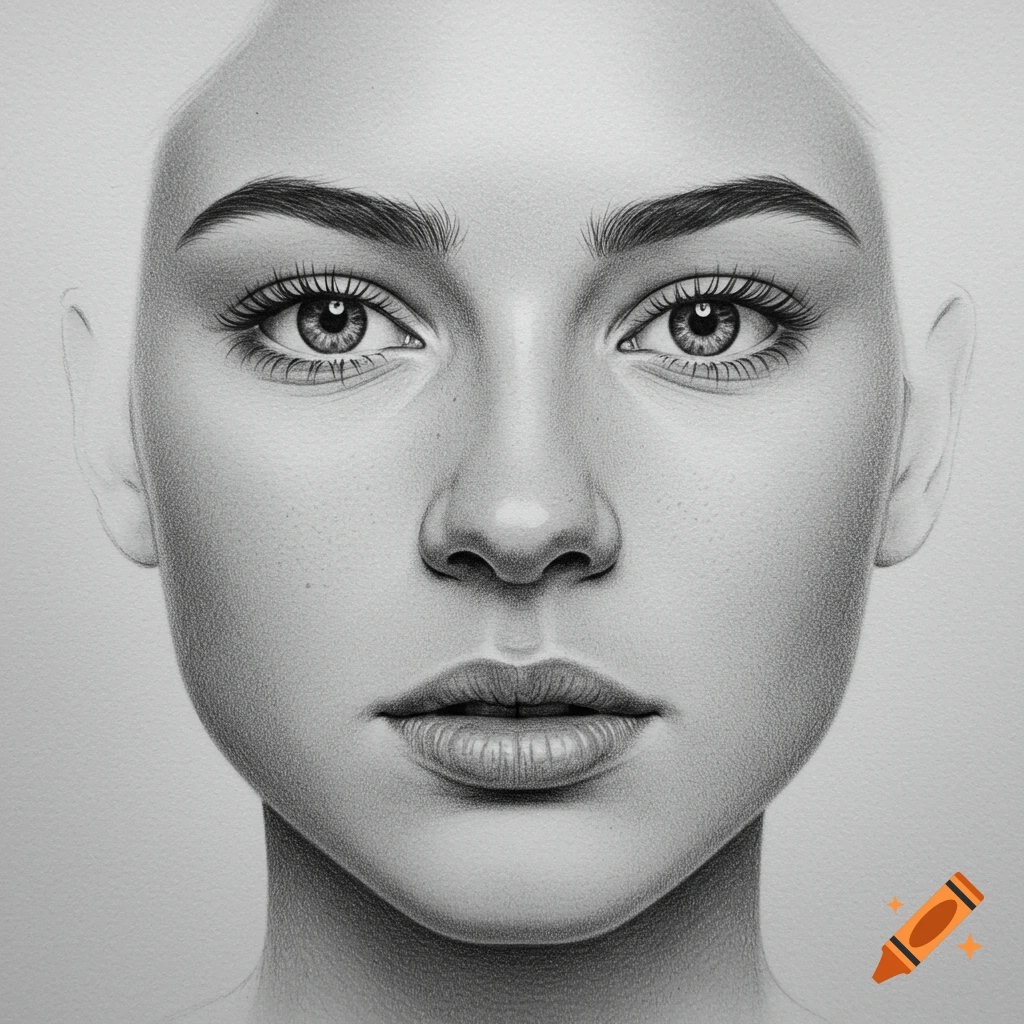 A realistic grayscale pencil drawing of a woman's face.