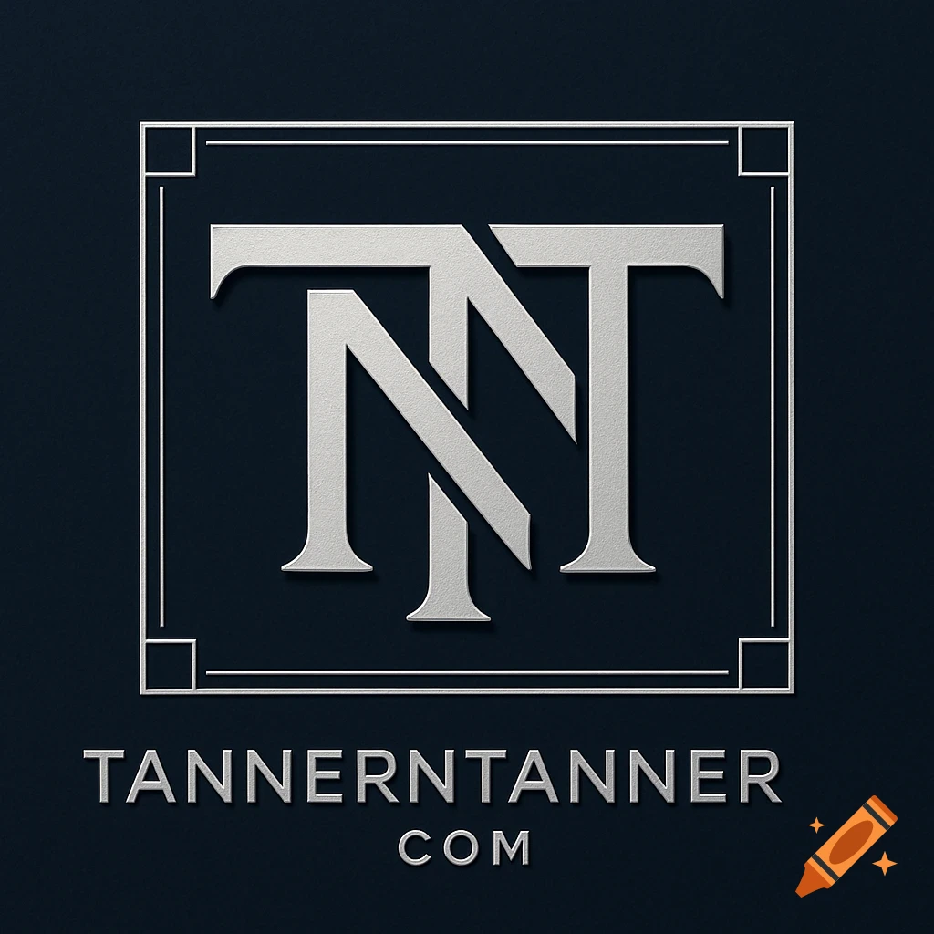 Silver 'TNT' monogram logo inside a square frame with 'TANNERNTANNER.COM' text below, on a dark background.