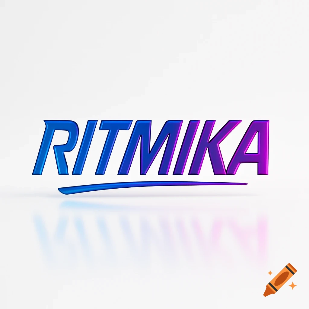 A 3D logo for 'RITMIKA' in blue and purple gradient colors, with a reflection on a white surface.