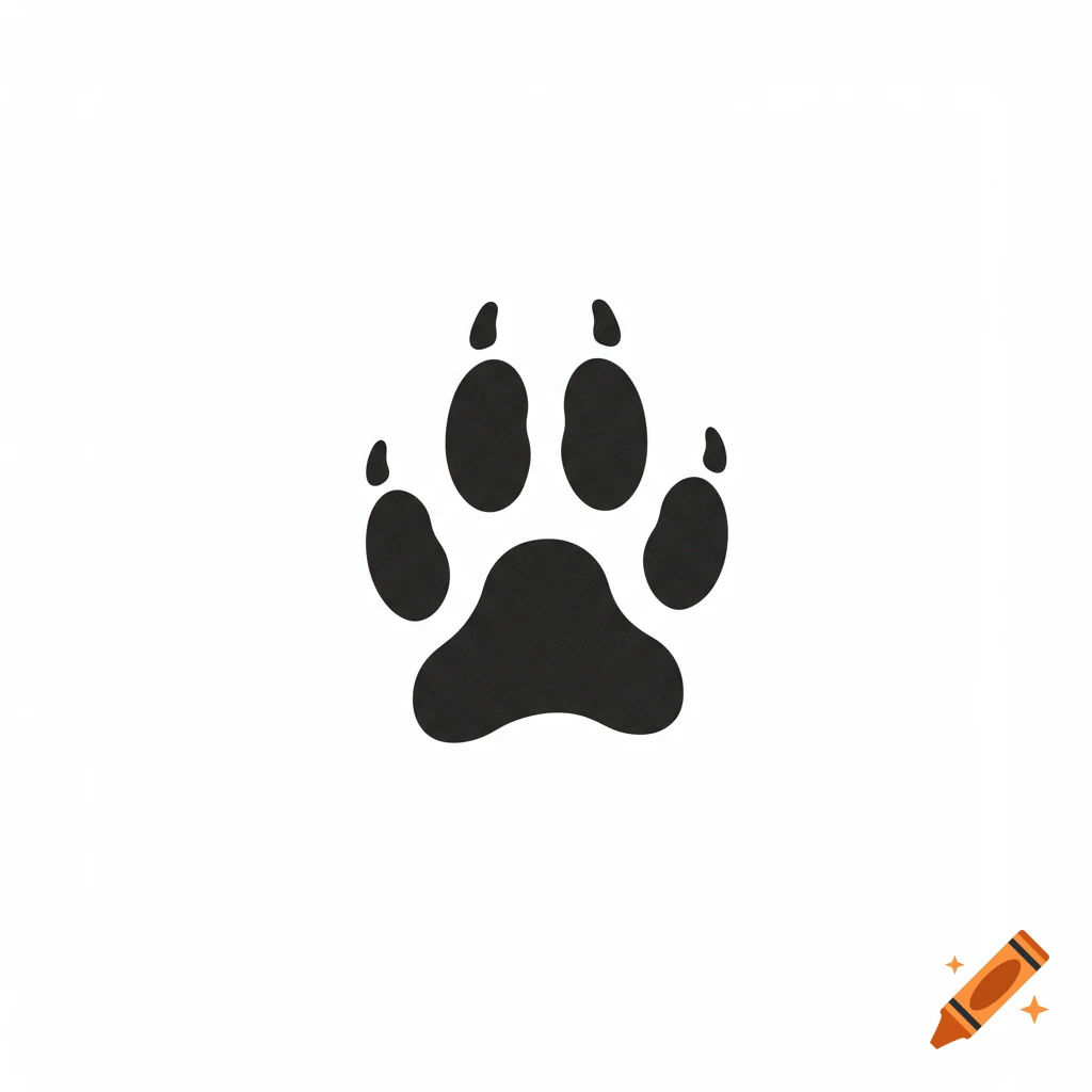 A simple black cat paw print on a white background.
