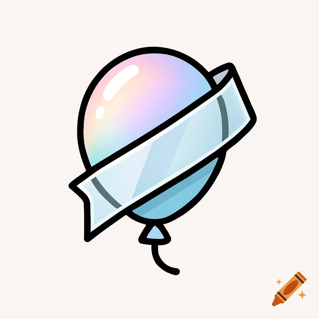 A cartoon-style logo of a light blue balloon with a rainbow gradient and a ribbon wrapped around it.