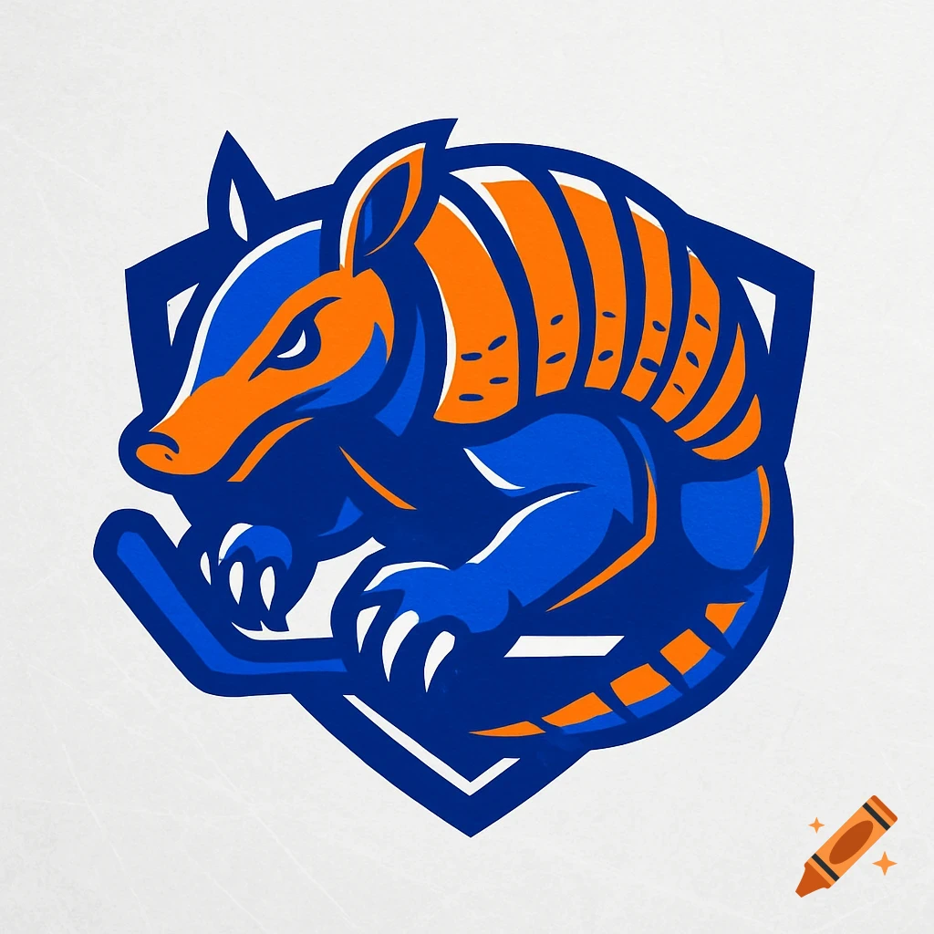 A stylized blue and orange armadillo hockey logo.