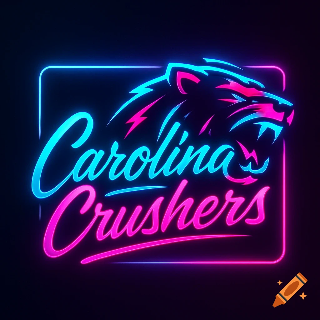 Neon logo for Carolina Crushers with a blue and pink panther head.