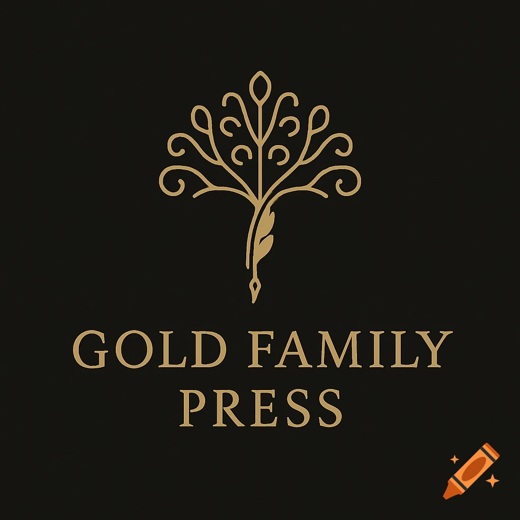 A minimalist logo with a golden abstract tree design above the words 'GOLD FAMILY PRESS' on a black background.