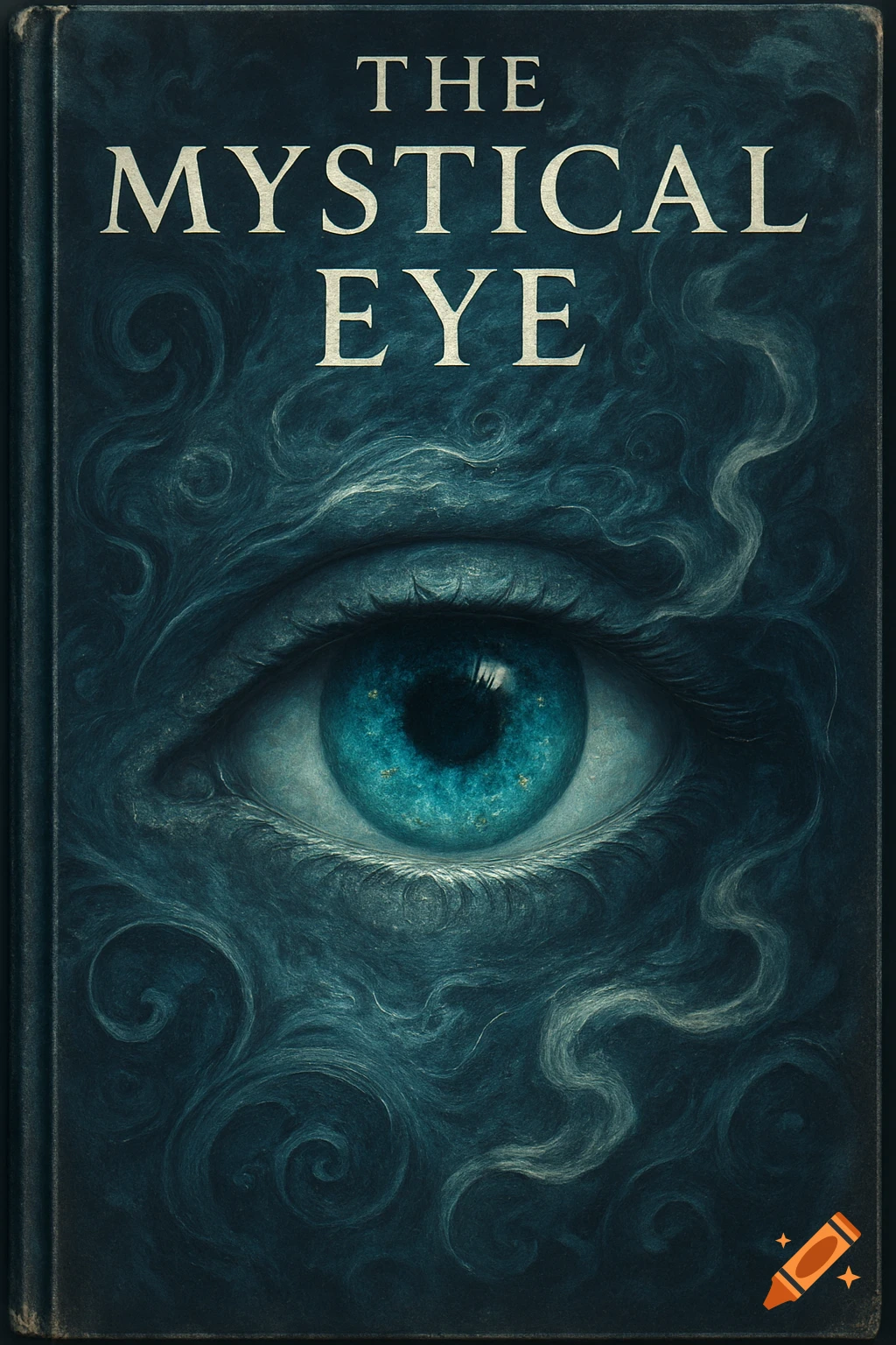 A dark blue book cover titled 'THE MYSTICAL EYE' with a large, bright blue eye surrounded by swirling patterns.