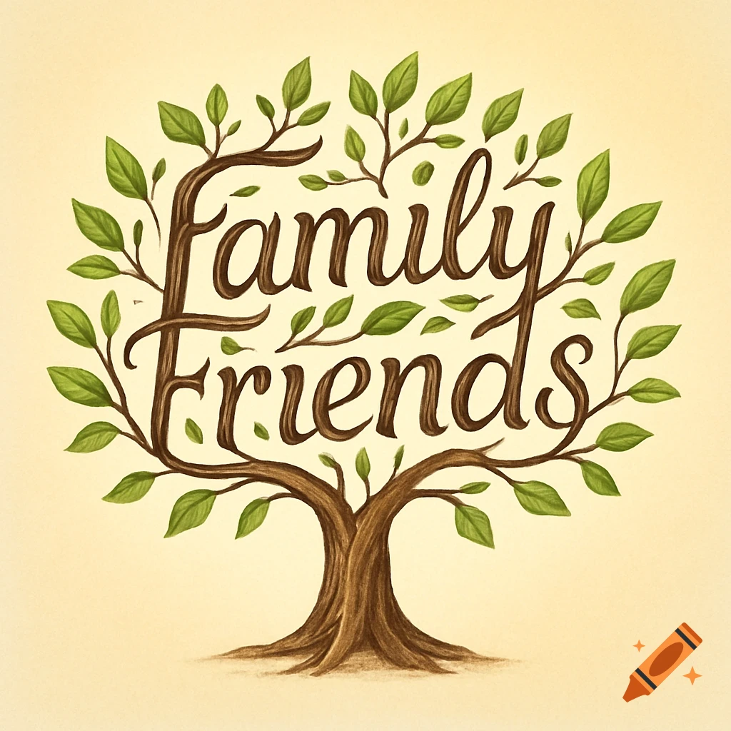 A logo showing the words 'Family Friends' formed by brown tree branches and green leaves against a light background.