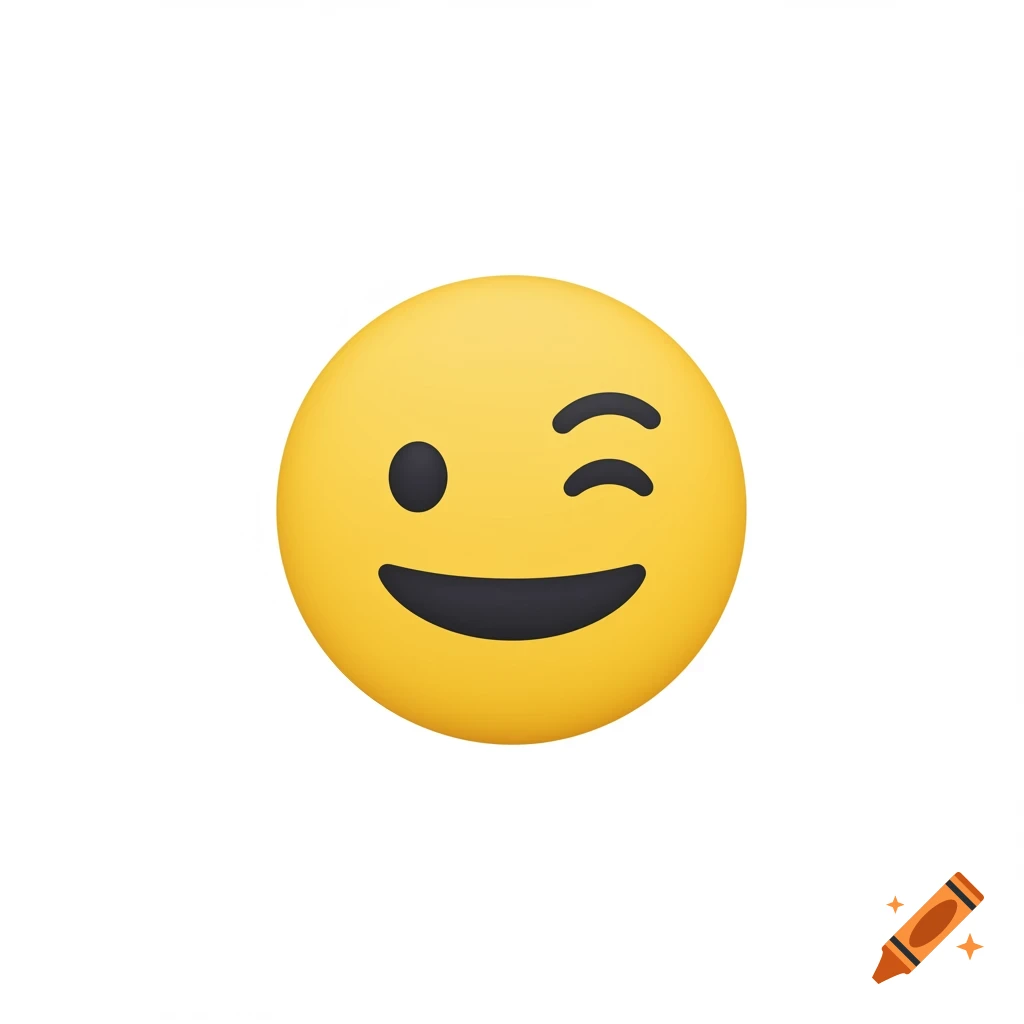 A yellow winking emoji with black facial features, set against a plain white background.