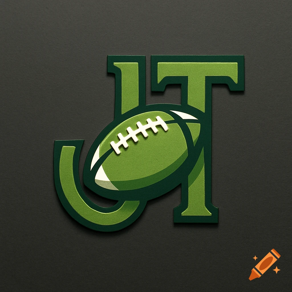 Stylized green and dark green logo with the letters JT and a football.