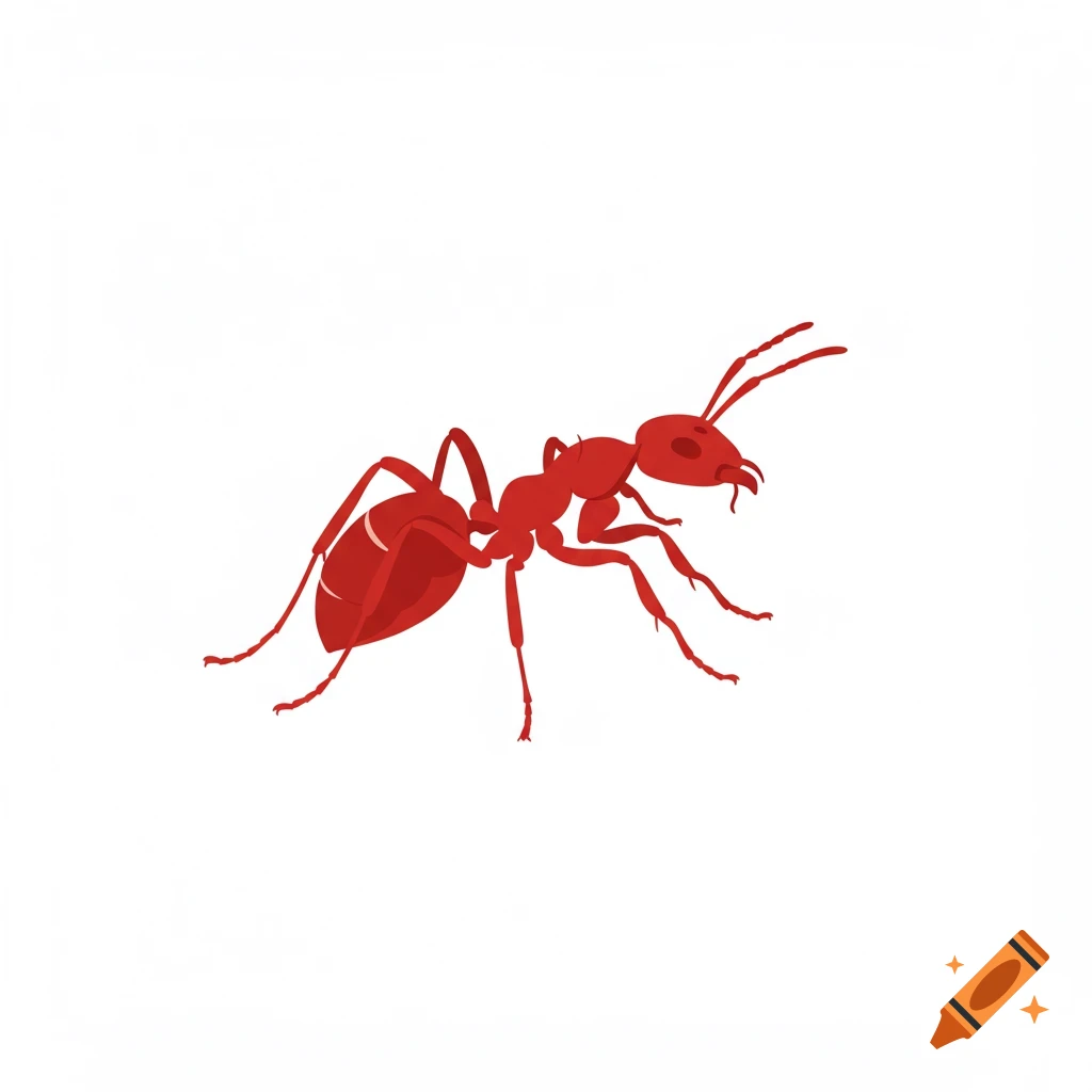 A red ant illustration on a white background.