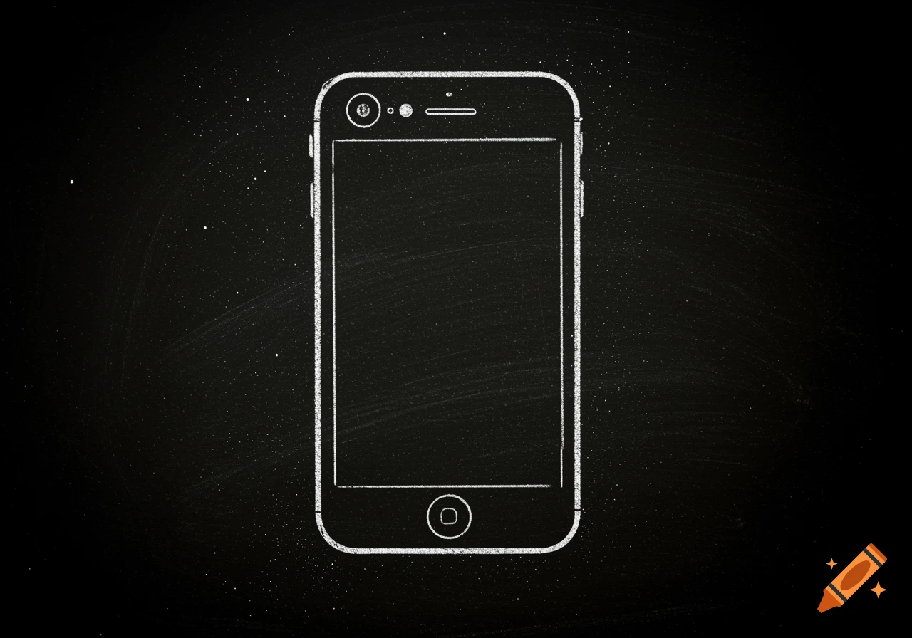 White chalk outline of an iPhone on a black chalkboard background.
