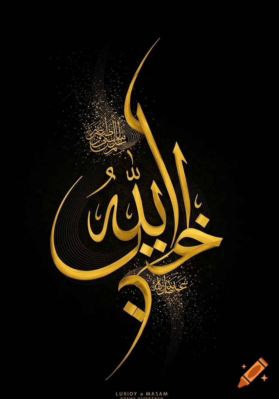 Elegant gold Arabic calligraphy of the word Allah on a black background, with fluid lines and subtle sparkling details.