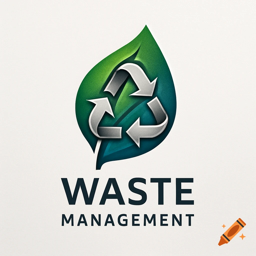 A green and blue leaf-shaped logo with a grey recycling symbol and the text 'WASTE MANAGEMENT' below it.