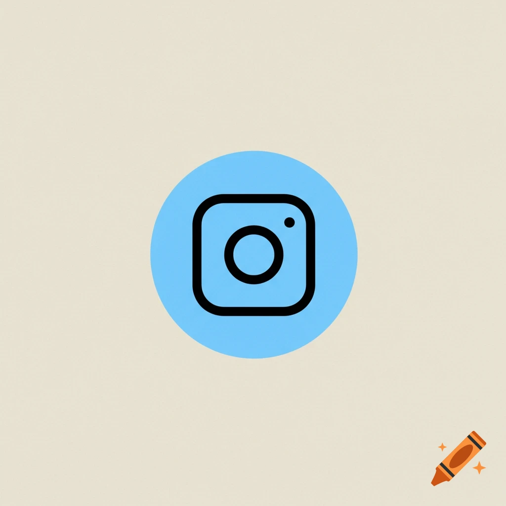 A black outline of an Instagram logo centered within a light blue circle on a light beige background.