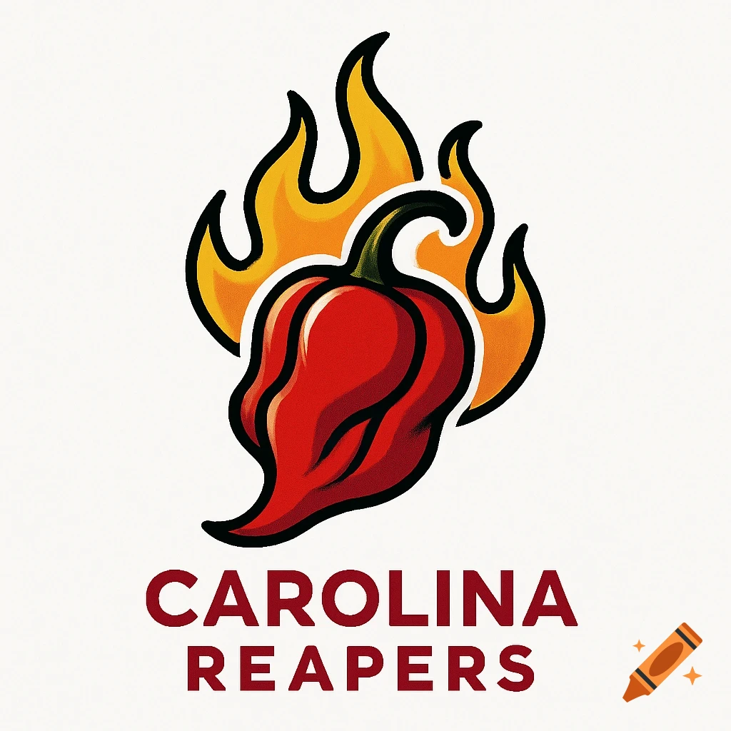 Logo of a red Carolina Reaper chili pepper with flames behind it, above the text 'CAROLINA REAPERS'.