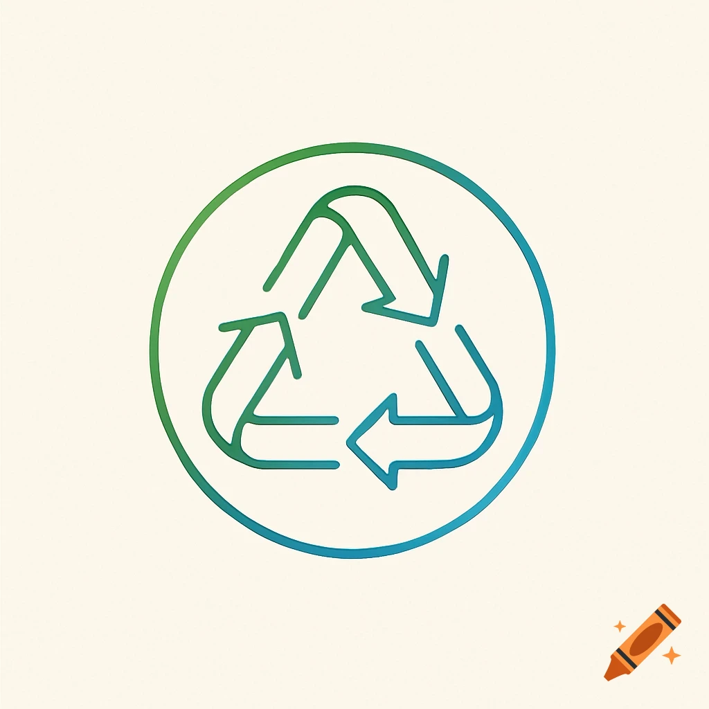 A green and blue gradient recycling symbol inside a circular outline on an off-white background.
