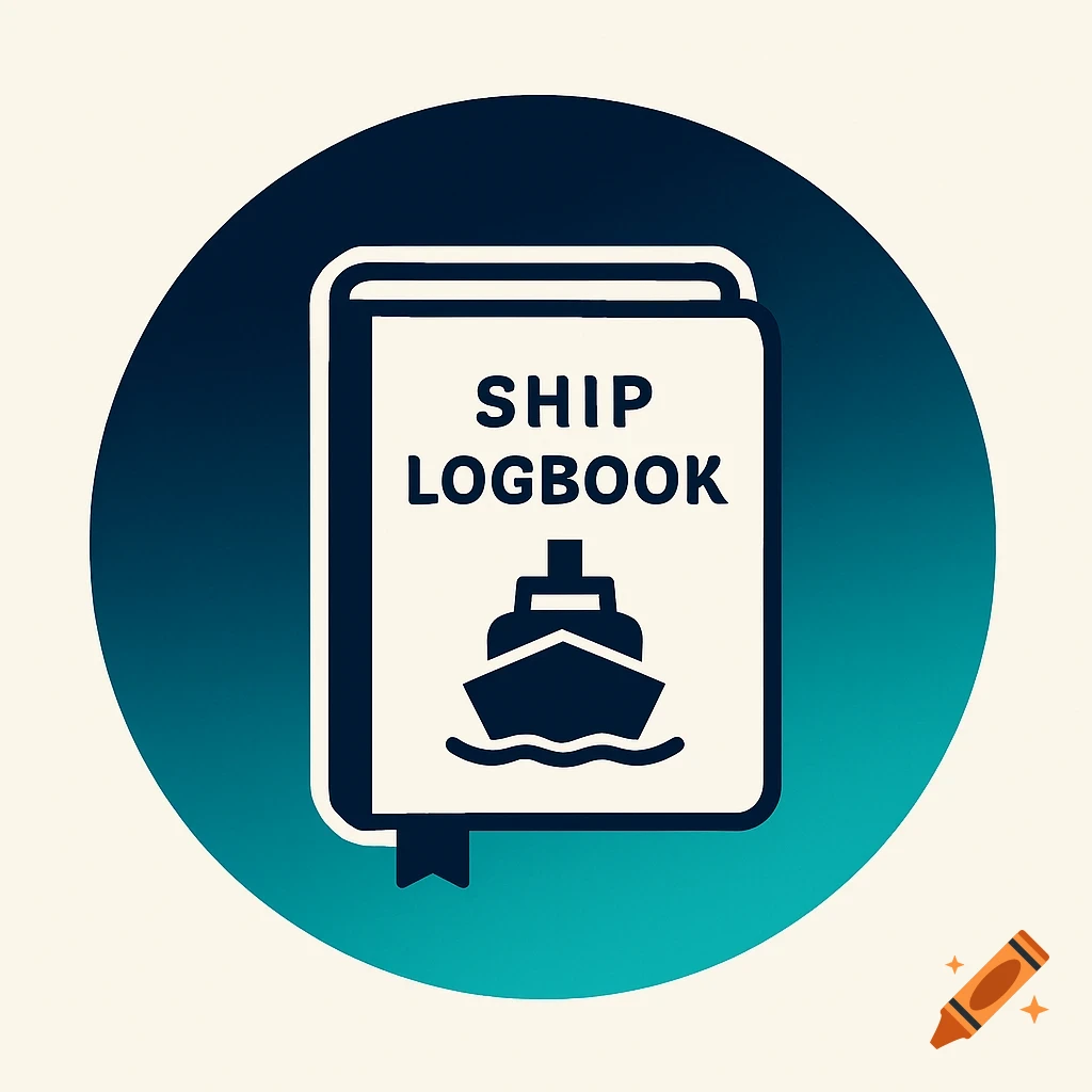 Flat vector logo of a ship logbook inside a gradient circle.