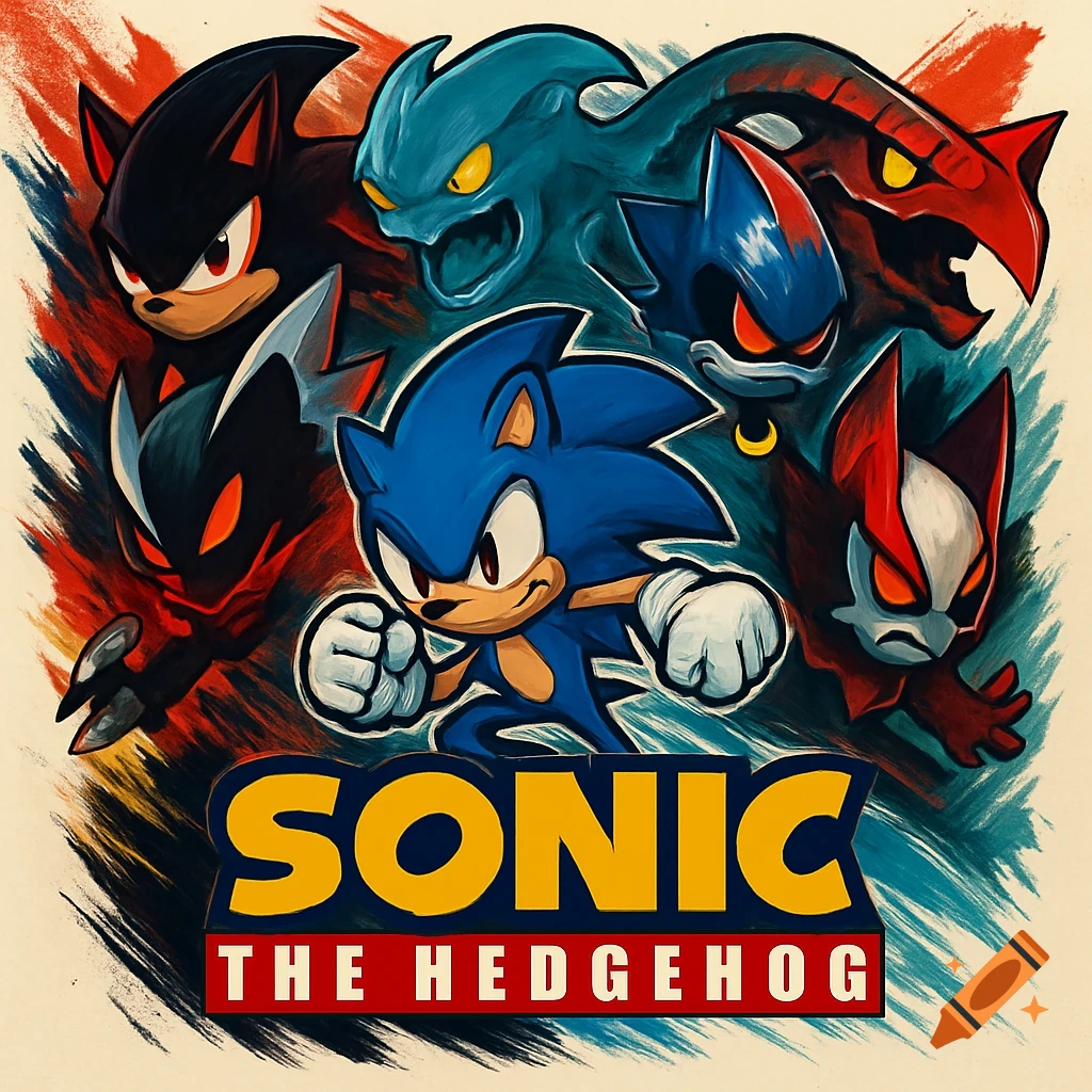 Sonic the Hedgehog and villains in a dynamic comic book style with 'SONIC THE HEDGEHOG' logo.