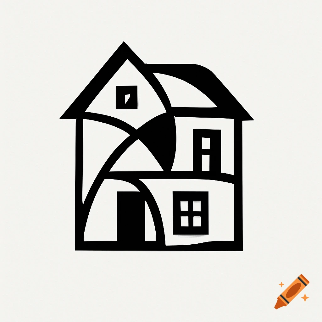 Black and white minimalist abstract vector logo of a house.