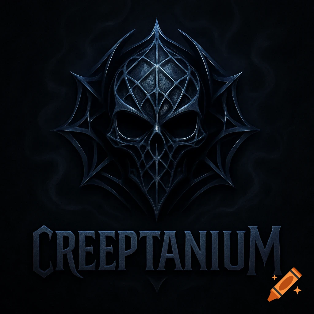 Dark, stylized gothic logo featuring a metallic skull emblem above the word CREEPTANIUM.