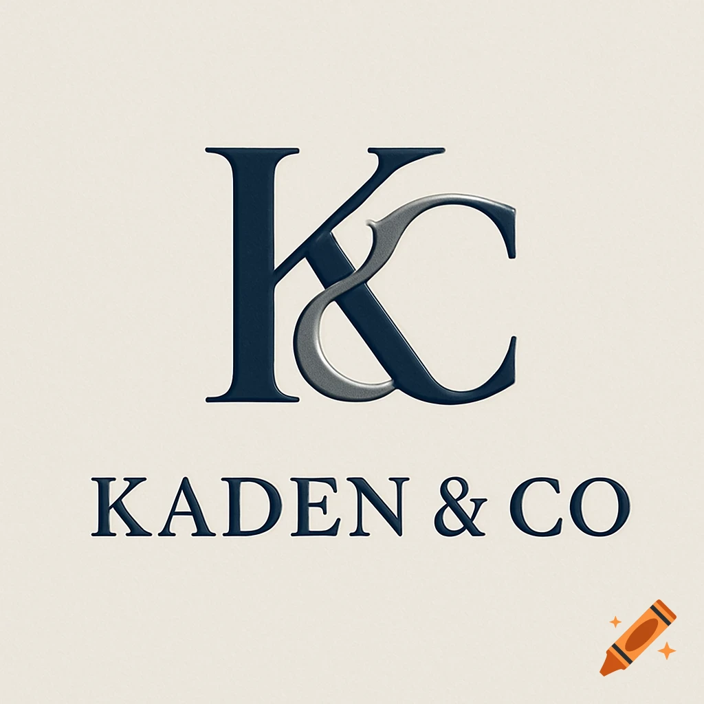 A logo with intertwined dark blue 'K' and gray '&C' above 'KADEN & CO' on a light cream background.