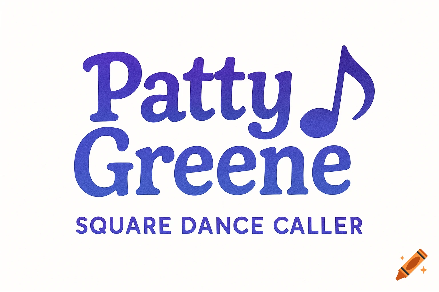 Logo for Patty Greene, a square dance caller, featuring purple and blue text with a musical note.