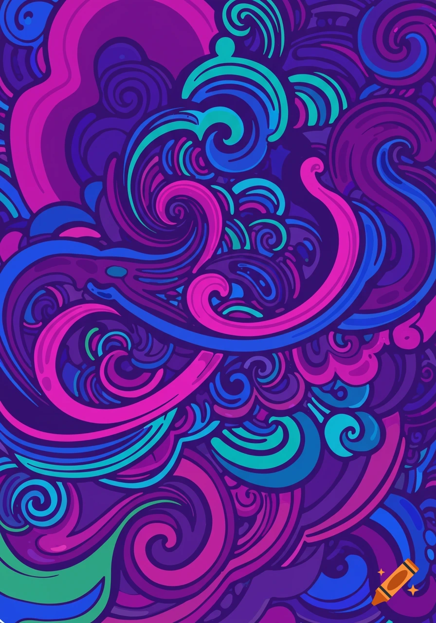 Abstract background with vibrant purple, pink, blue, and teal swirling patterns.