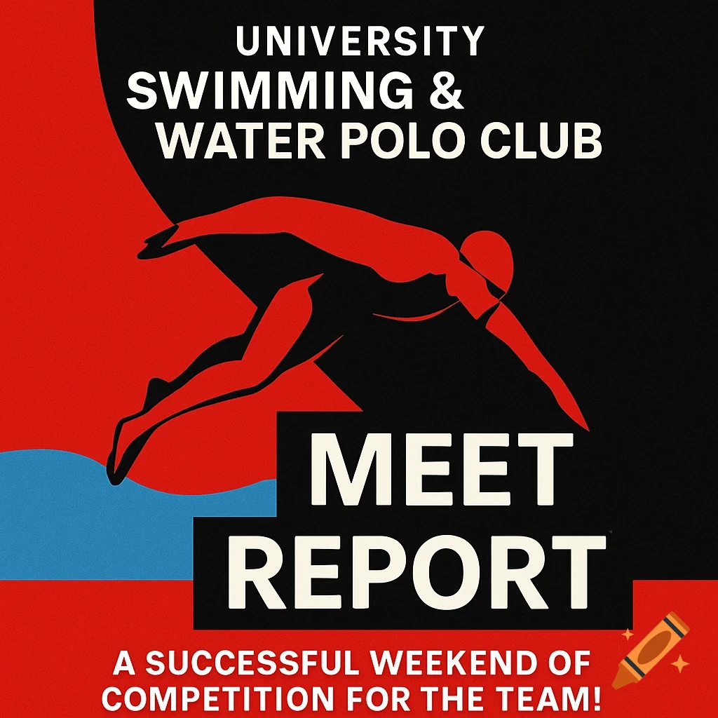 A red, black, and white graphic design poster for a university swimming and water polo club, featuring a stylized swimmer and text.