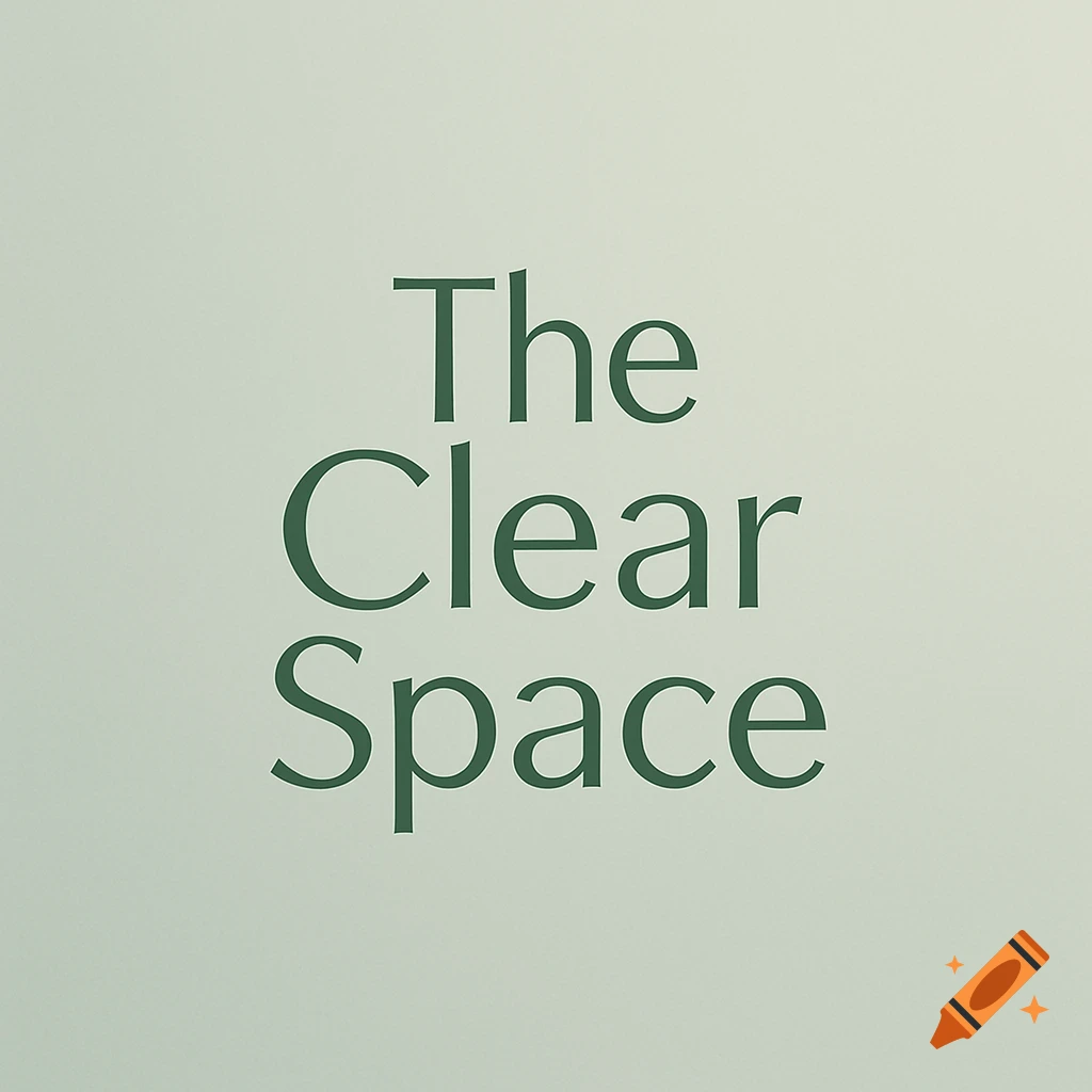 Minimalist logo with the words 'The Clear Space' in dark green on a light sage background.