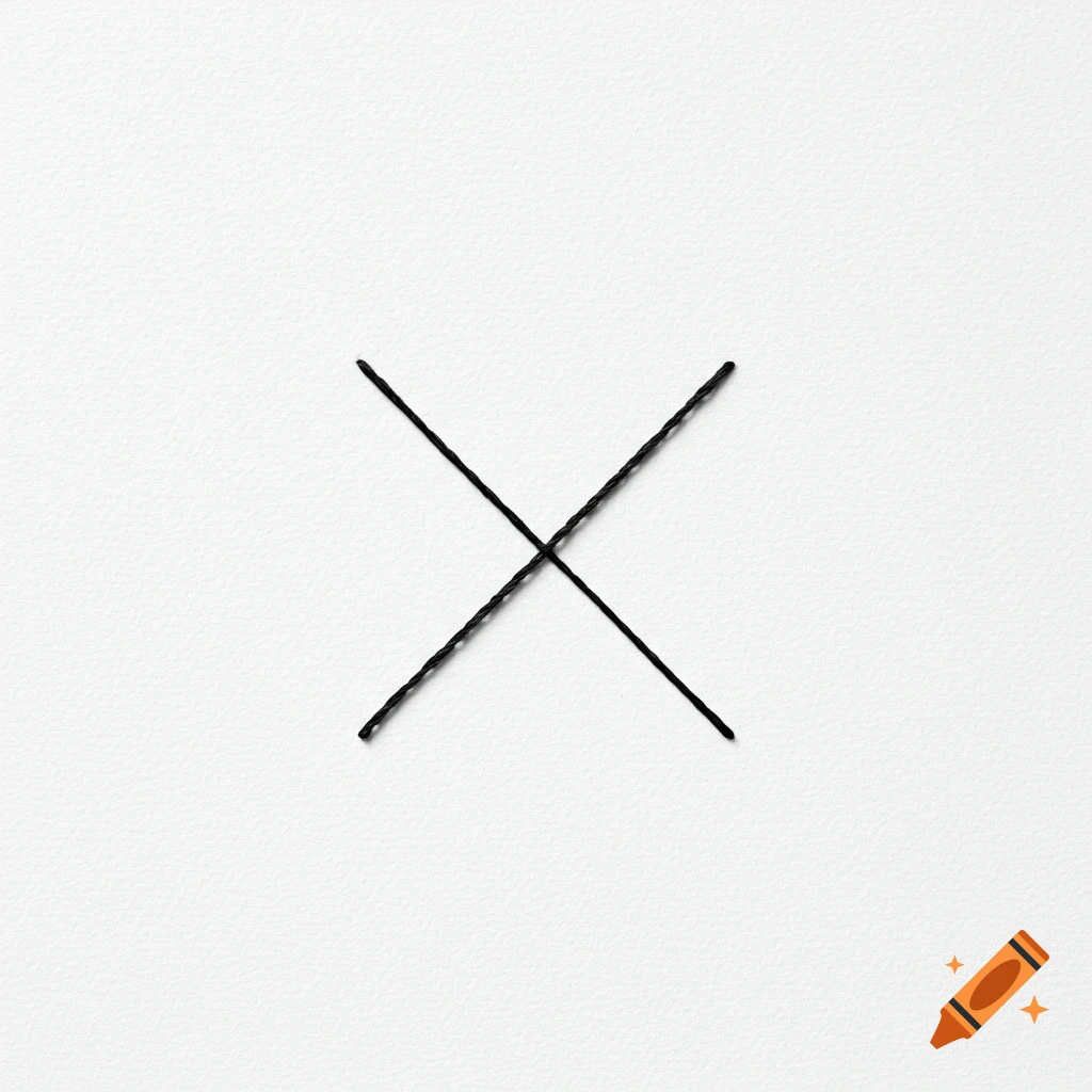 A black thread forming a single cross stitch on a white textured background.