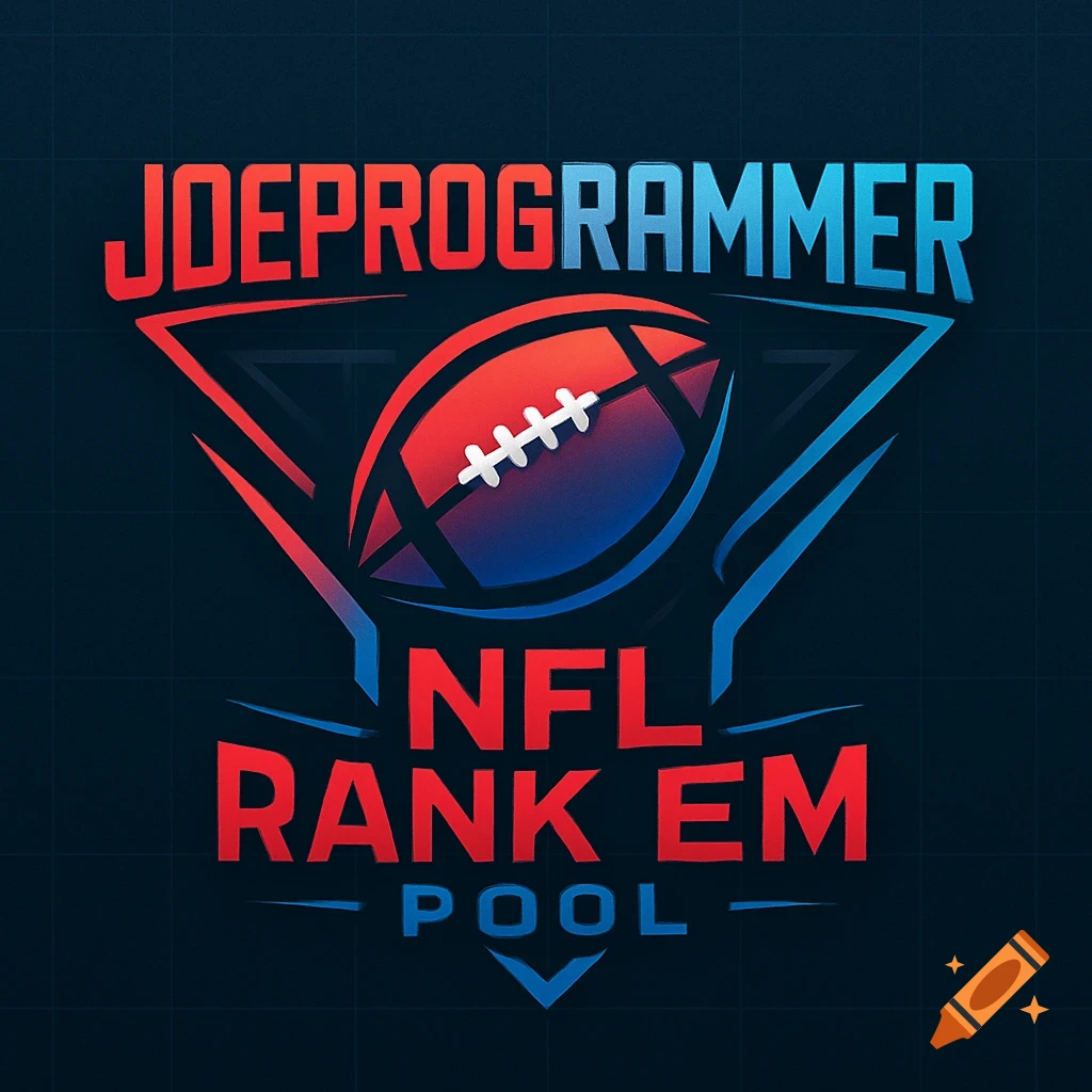 Logo for 'JOEPROGRAMMER NFL Rank Em Pool' with a football icon, in red and blue.
