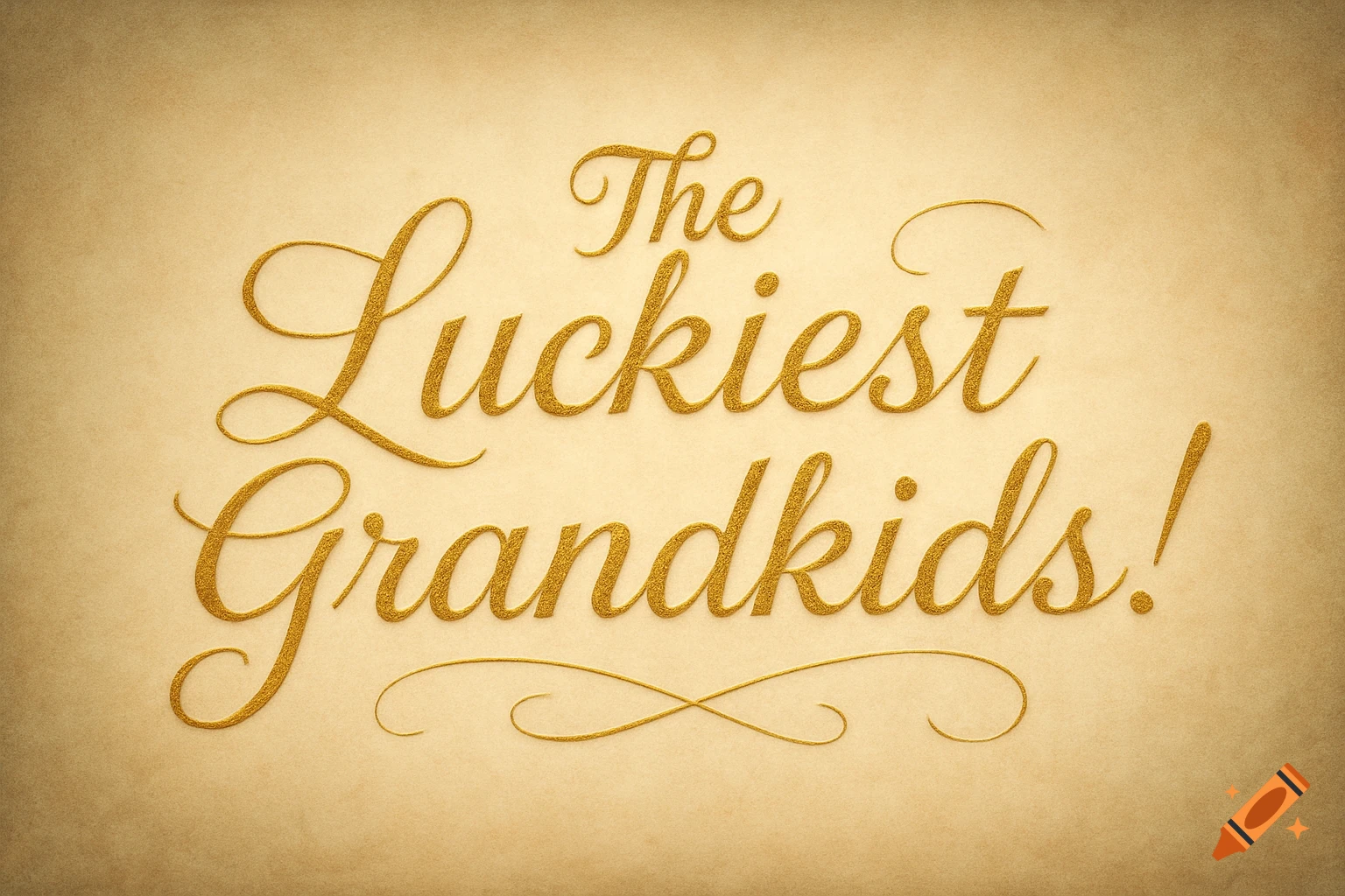 Golden, embossed cursive text reading 'The Luckiest Grandkids!' on a light brown parchment background.
